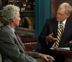 An image from Peckman's appearance on David Letterman.