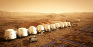 Artist's rendition of human settlements on Mars. (Credit: Mars One)