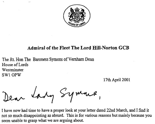 Lord Hill-Norton's Letter to Baroness Symons
