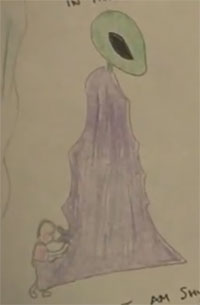 A drawing by Parkes of his alleged alien mother. (Credit: AMMACH Project/YouTube)