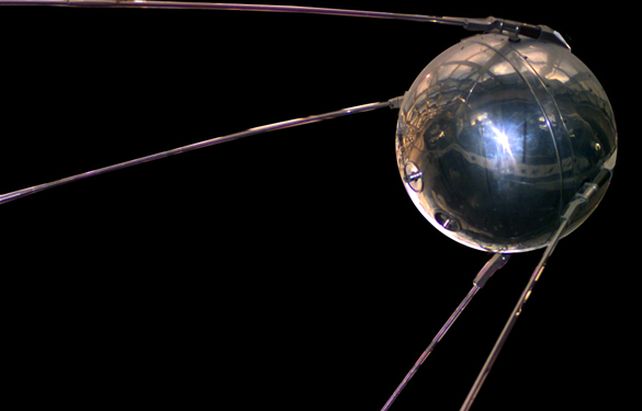 Sputnik I, the first artificial Earth satellite. Launched by the USSR on  October 4, 1957. (Credit: NASA)