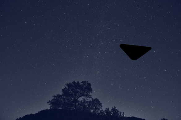 Depiction of triangle UFO at night. (Credit: OpenMinds.tv)