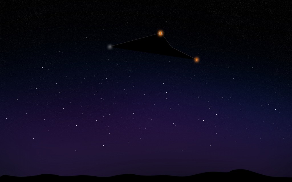 Witness illustration of the low flying triangle UFO. (Credit: MUFON)