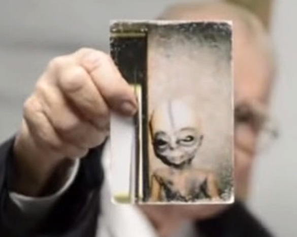 Close-up of Bushman's alien picture. (Credit: YouTube/Mark Q Patterson)