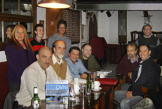 Capt. Mohaupt (sitting on the right) meeting a group of Argentinean ufologists on May 5. Sitting next to him is the prominent researcher and author Roberto Banchs. (Image credit: RIO54OVNI)
