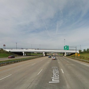The UFO was reported under 330 feet off the ground and passing over State Route 46 at I-680 near Austintown, Ohio, about 8:20 p.m. on March 18, 2014. (Credit: Google)