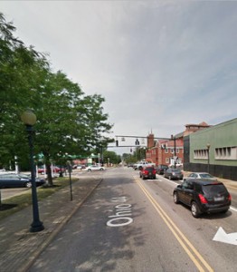 Louisville, Ohio, witnesses reported a silent, black, triangle-shaped UFO just 300 feet above their vehicle. (Credit: Google)