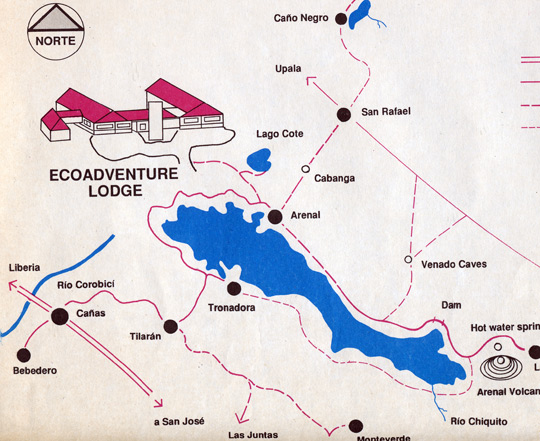 Map showing the larger, Arenal Lake and the smaller Cote Lake above. (image credit: Econo-Lodge)