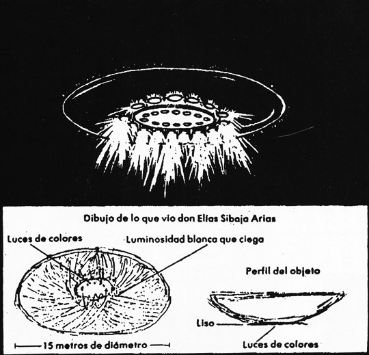 Sibaja’s original sketches and reconstruction of the UFO which stopped his police car on Jan. 17, 1980. (image credit: Huneeus Collection)