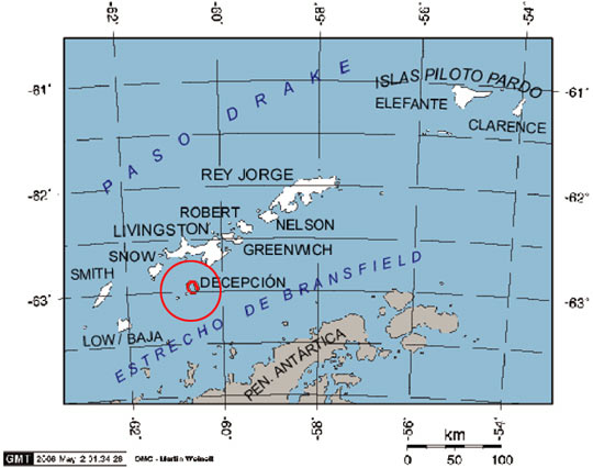 Location map of Deception Island in the South Shetland Islands (image credit: Giovanni Fattori over a GMT free license map)
