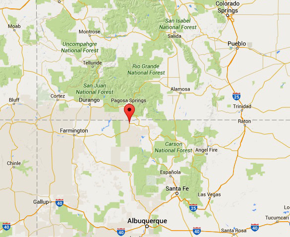 Red marker shows the location of Dulce, New Mexico. (Credit: Google Maps)