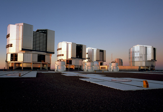 The Paranal platform with the four main Very Large Telescope (VLT) units in 2007. (image credit: ESO/H.H.Heyer)