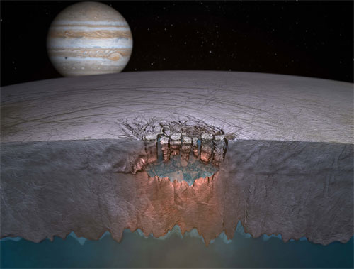 Artist's depiction of Europa's subsurface ocean. (Credit: NASA/JPL-Caltech)