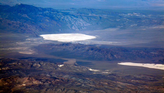 Picture of Groom lake (left) and Papoose lake (right). Papoose the aledged location of the secret S4 underground facility. (image credit: Doc Searls)