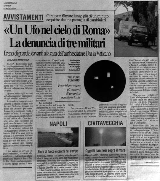 Il Messaggero newspaper article on the June 6th sighiting.