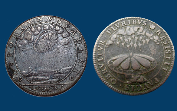 Coins from France called Jetons. These depict the shield images that are often believed to be UFOs.