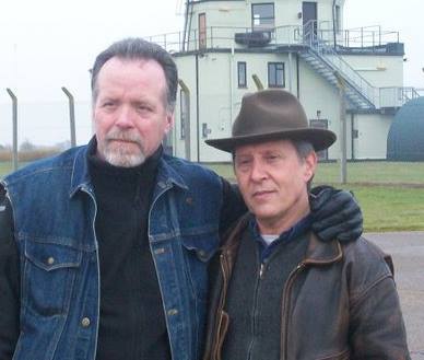 Larry Warren (left) and Peter Robbins in front of the RAF Bentwaters control tower. (Credit: Peter Robbins)