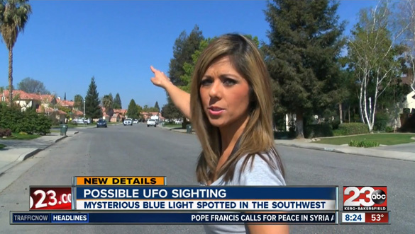 23ABC news reporter Lindsey Adams in the Bakersfield neighborhood where the UFO was spotted. (Credit: 23ABC)