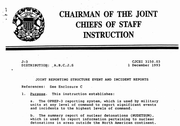 Joint Chiefs of Staff version of OPREP-3 reporting instructions found in DoD file released to Armen Victorian. (Credit: JCS/DoD)