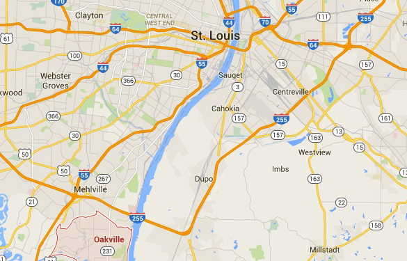Map of St. Louis in relation to Oakville. (Credit: Google Maps)