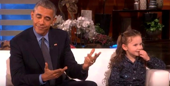 President Obama reacts to Macey Hensley's question about presidential secrets. (Credit: The Ellen DeGeneres Show)
