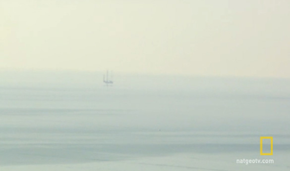 A still image of one of the oil rigs as seen by the investigators on Chasing UFOs. (Credit: National Geographic)
