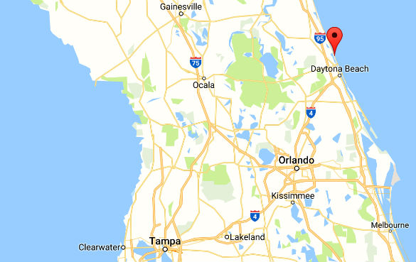 Ormond by the Sea in relation to Orland and Tampa. Ormond by the Sea is at the location of the red marker. (Credit: Google Maps)