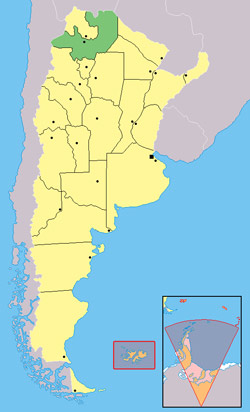 The province of Salta is highlighted in northwestern corrner of Argentina.
