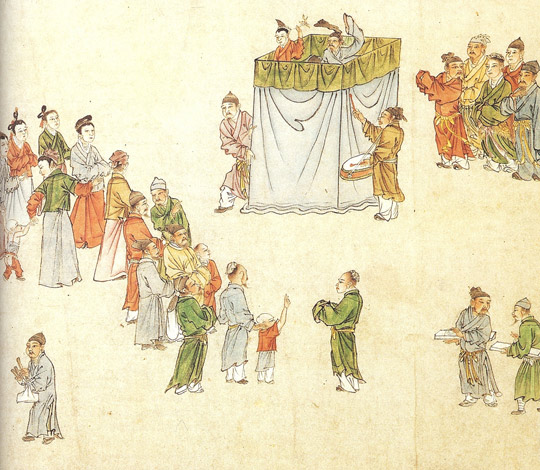 Story-tellers and puppeteers during the Yuan dynasty in China, 14th century AD. (Image Credit: Cambridge Illustrated History of China)