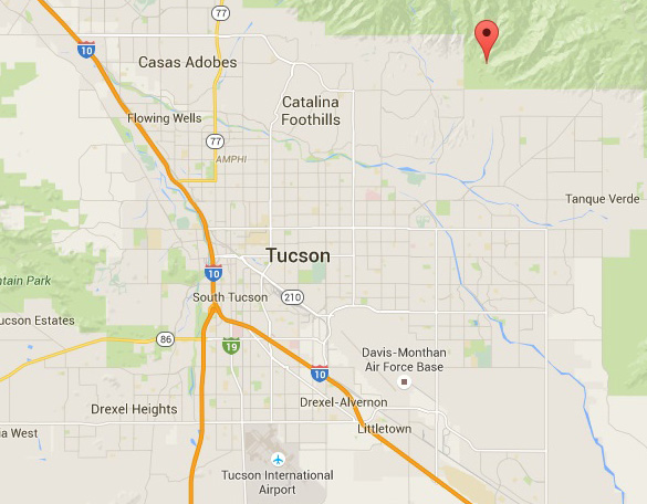 Map showing Sabino Canyon in relation to the airport and Air Force Base. (Credit: Google Maps)