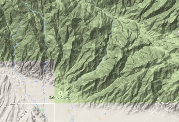 Sabino Canyon at the base of the Catalina Mountains. (Credit: Google Maps)