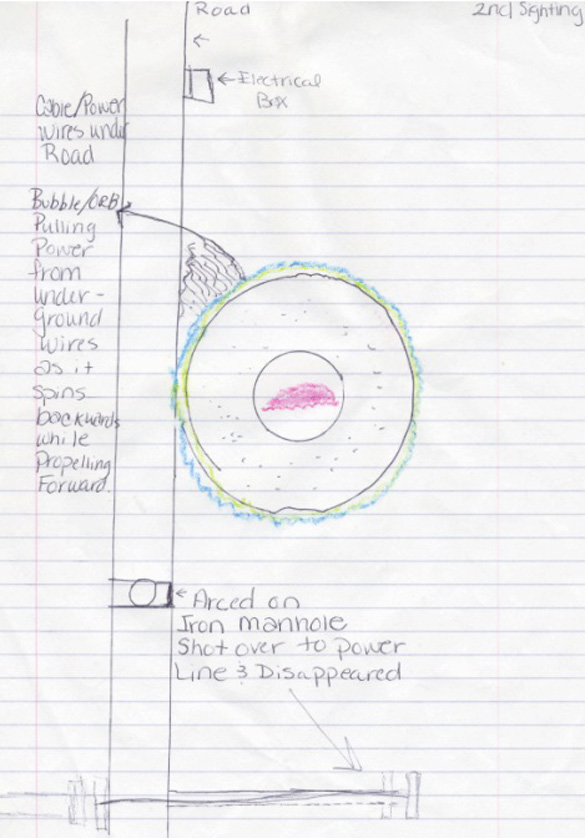 Drawing of the orb with a description of the technology given to Brown. (Credit: Chris Brown)