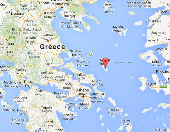 Map marking the location of Skyros Island. (Credit: Google Maps)