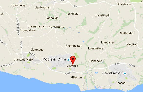 Map showing the location of St. Athan and the local airstrips. (Credit: Google Maps)