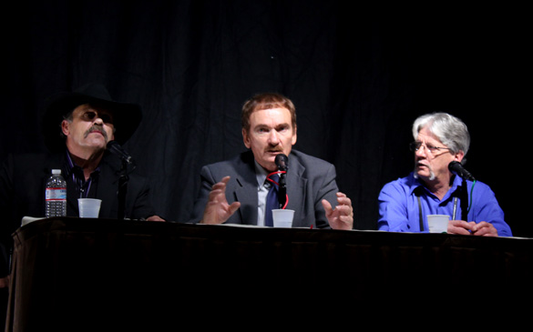 Travis Walton (center) with fellow loggers/witnesses Steve Pierce (left) and John Goulette (right) at the International UFO Congress in 2012. (Credit: OpenMinds.tv)