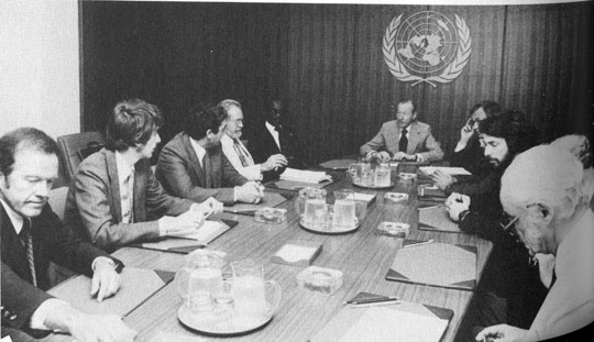 UN meeting with UN Secretary General Waldheim (middle).