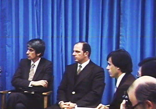 UN Press Conference. From left: Jacques Vallee and Lt. Col. Coyne. (image credit: ICUFON Archives)