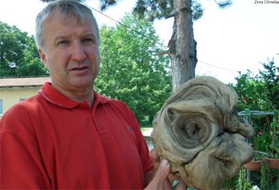 Mayor Ivan Stefic with the 'alien head.' (Credit: 24 Sata)
