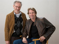 Michael Bay (seated) with Steven Spielberg