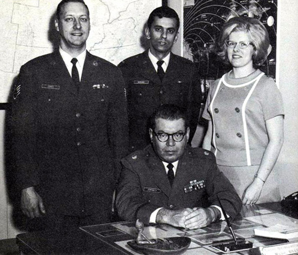 The staff of Project Blue Book. Sitting in the center is Hector Quintanilla, the last chief officer of Project Blue Book.