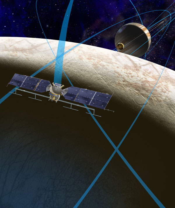 Artist's concept of the Europa Clipper mission concept, which would send a probe to do multiple flybys of the ocean-harboring Jupiter moon. (Credit: NASA/JPL-Caltech)