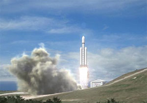 Artist's rendering of Falcon Heavy's liftoff (credit: SpaceX)