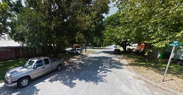 The witness said neighbors along Tyler Street in Gainesville, TX, pictured, were lined up in the street watching the large, triangle-shaped UFO on June 26, 2014. (Credit: Google Maps)