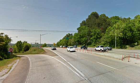 The witness described the object as a large red light that eventually moved away from her home and toward Highway 33 in Knoxville, pictured. (Credit: Google)