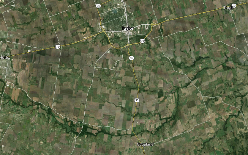 The witness first saw the rectangular object about seven miles due north of his location along Route 95 apparently hovering over the town of Taylor. Pictured: Taylor, TX. (Credit: Google)