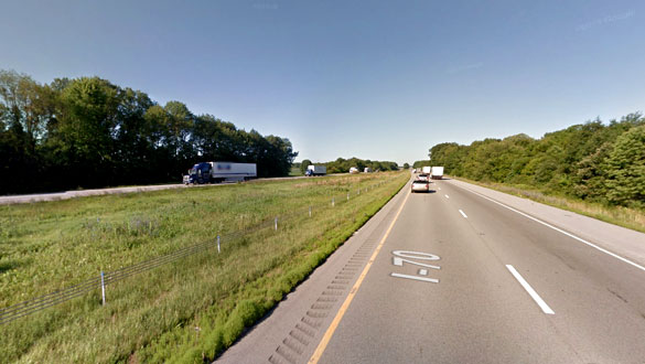 The witness first thought the object was part of a distant antenna while driving along eastbound I-70 in Greencastle, IN, pictured. (Credit: Google)