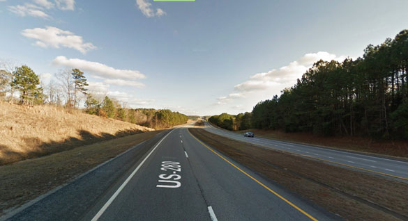 The witness first noticed the object as a distant white light as he traveled eastbound along U.S. 280 near Dadesville. Pictured: A stretch of U.S. 280 near Dadeville. (Credit: Google Maps)