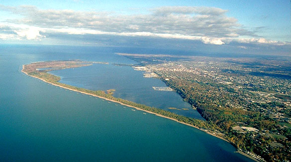 The witness said the object was hovering near Perry’s Monument. Pictured: Aerial view of Presque Isle toward the east-northeast. (Credit: Wikimedia Commons)