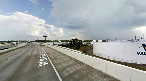 The witness was southbound along I-55 in Memphis near the Delta Refinery, pictured, when the UFOs were spotted hovering above on June 22, 2016. (Credit: Google)