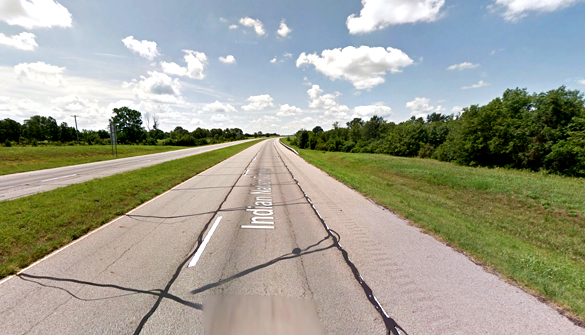 The witness first noticed a cylinder-shaped object at 500 feet overhead along Indian Nation Turnpike near Hugo, Oklahoma, pictured. (Credit: Google)